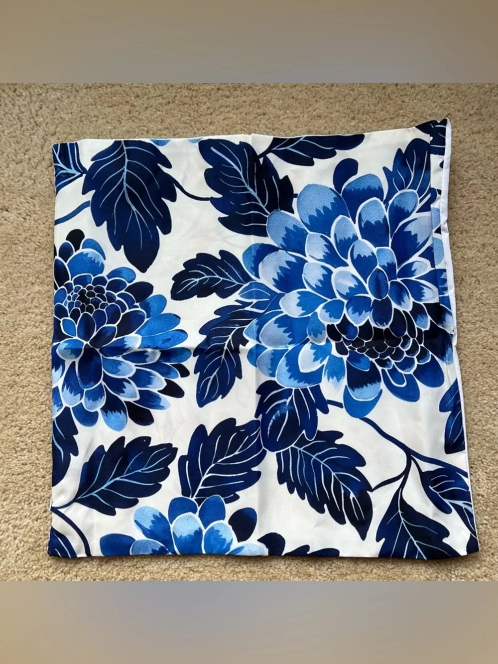 NEW Blue & White Chrysanthemum Floral Pillow Cover (1) - 18”x18” - Cover Only